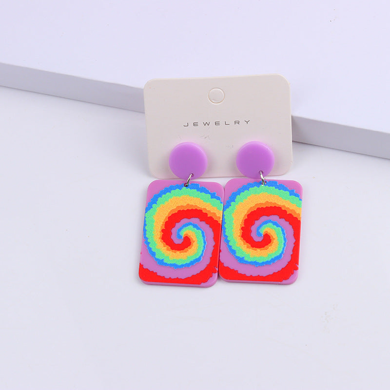 Wholesale color block acrylic printed embossed earrings