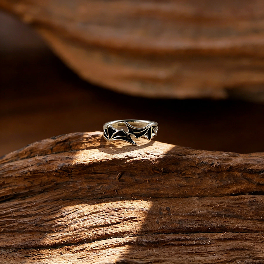 Wholesale Retro Gothic Bat Wing Ring Antique Silver Zinc Alloy Unisex Jewelry Gift
