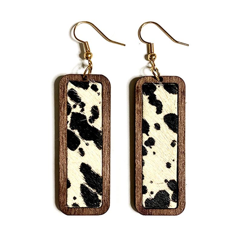 Wholesale Vintage Geometric Western Leopard Print Genuine Leather Earrings ACC-ES-XinChuan056