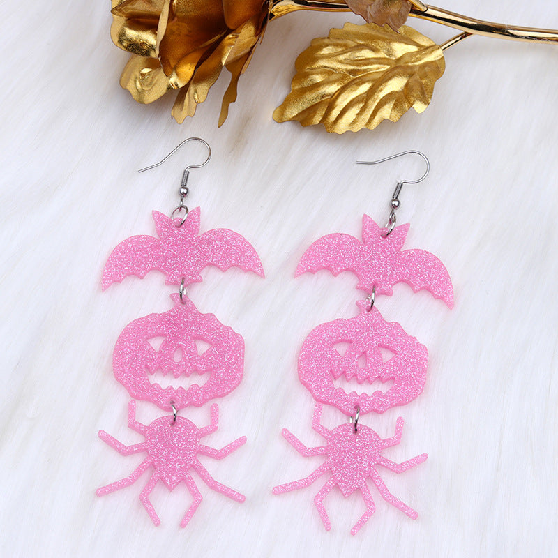 Wholesale Halloween Earrings Long Stitching Bat Pumpkin Spider Acrylic Earrings