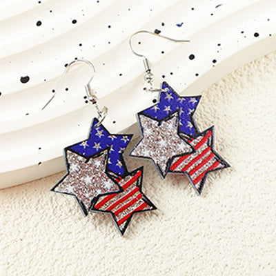 Wholesale  American Independence Day Five-Pointed Star Flag Element Leopard Print Women's Acrylic Earrings