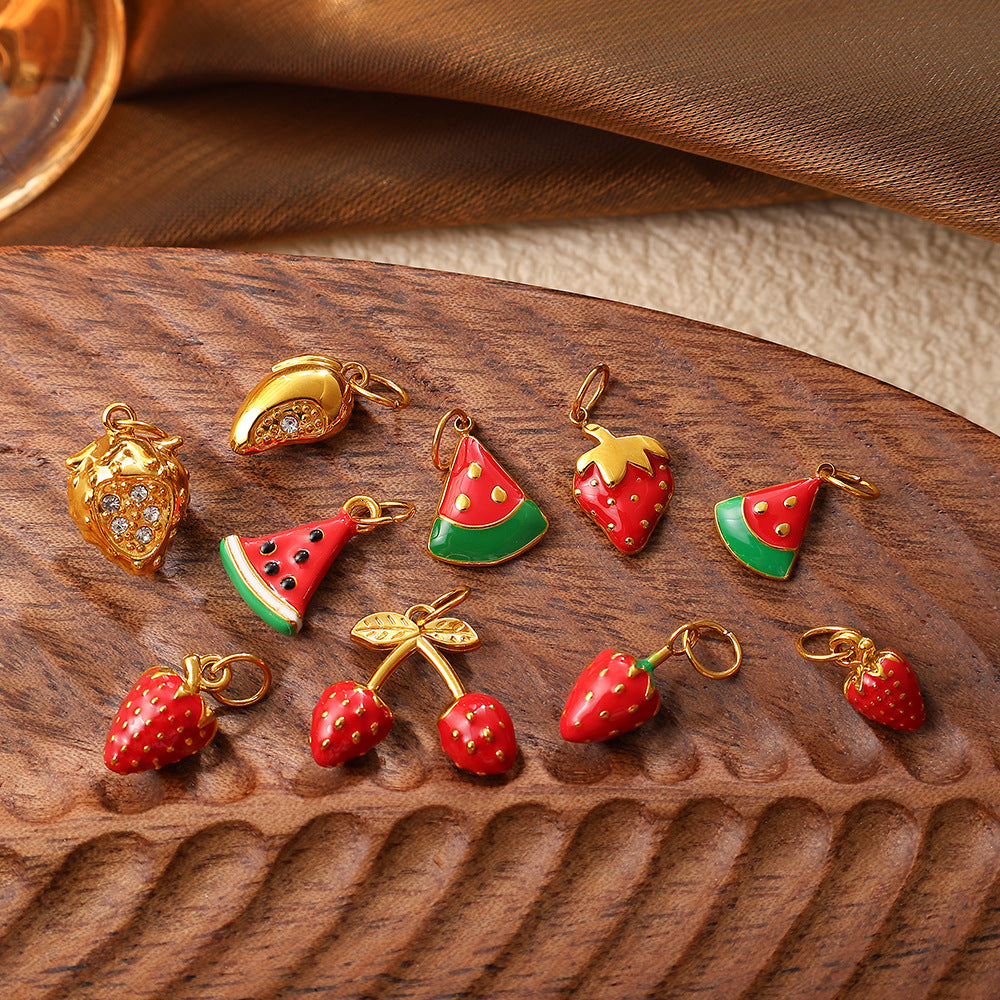 Wholesale  Oil Dripping Watermelon Strawberry Fruit Stainless Steel Pendants