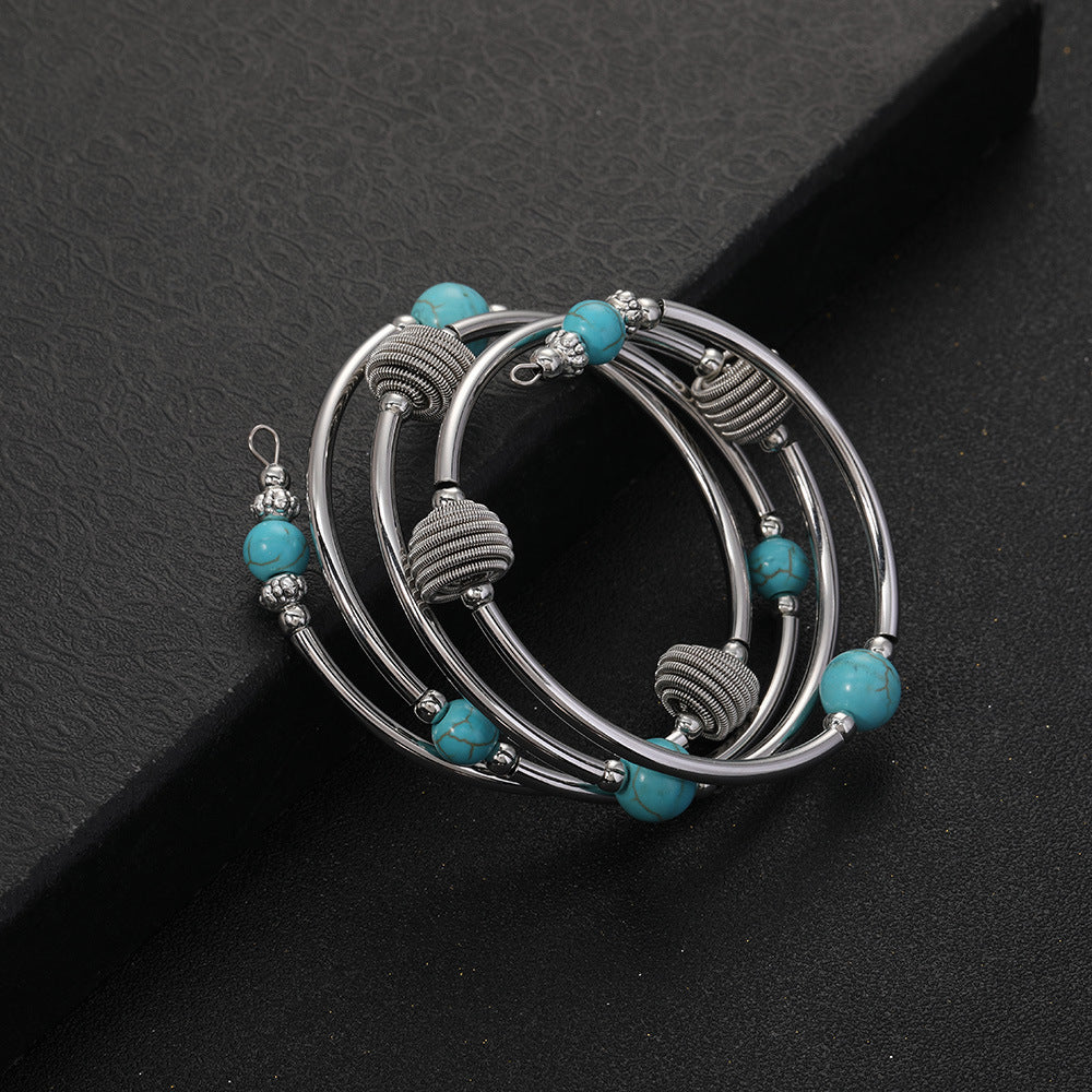 Wholesale Natural turquoise wrapped bracelet multi-layer women' s bracelet