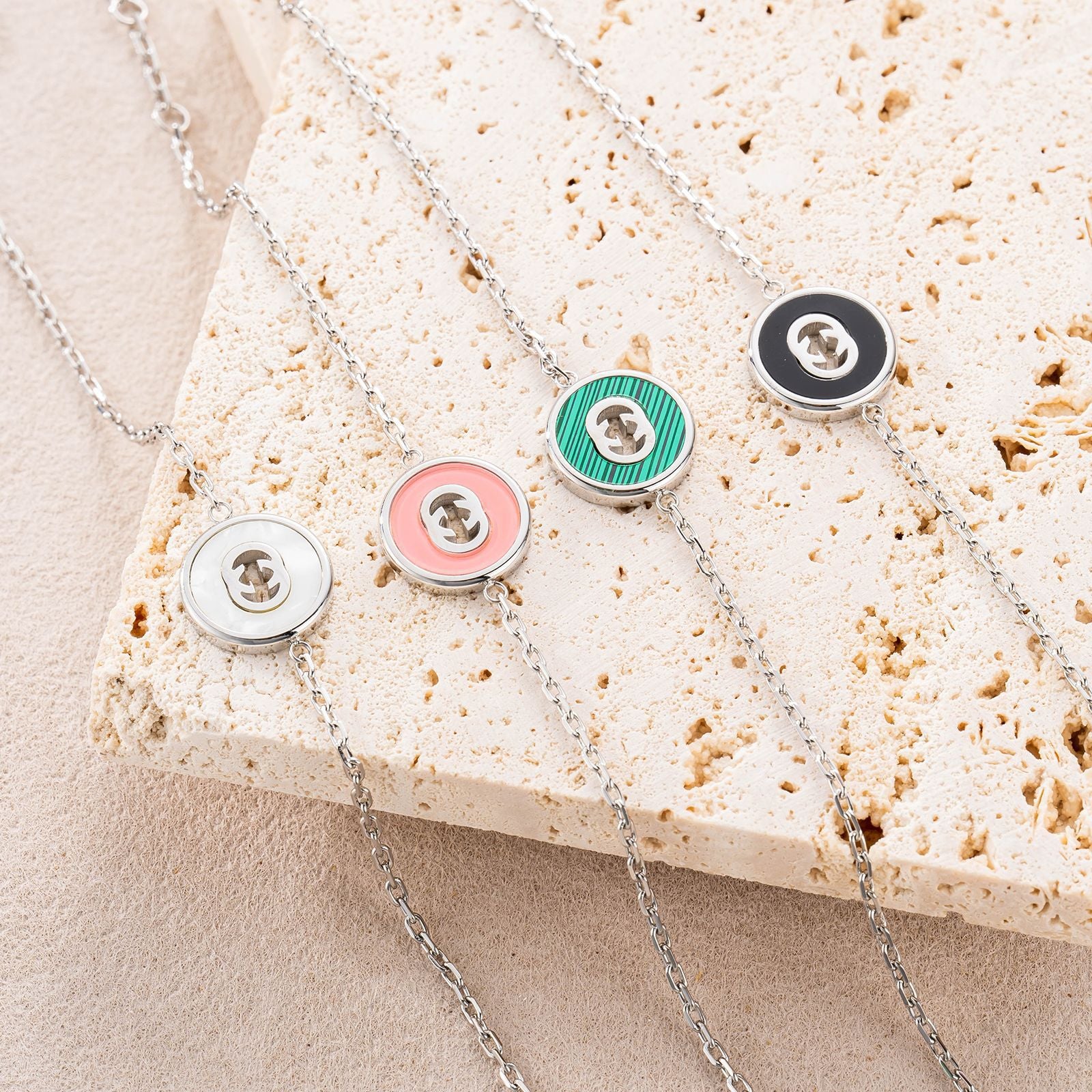 Wholesale Stainless Steel Enamel Retro Bracelet with Double Letter Design Stylish Office Lady Fashion Accessory