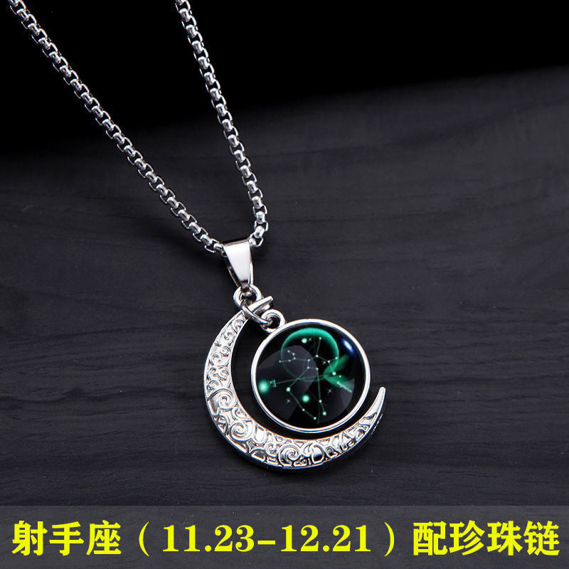Wholesale Zodiac Contion Men S Moon Pendant Necklace Titanium Steel Chain Fade Resistant Fashion Accessory Gift Boutique Resale