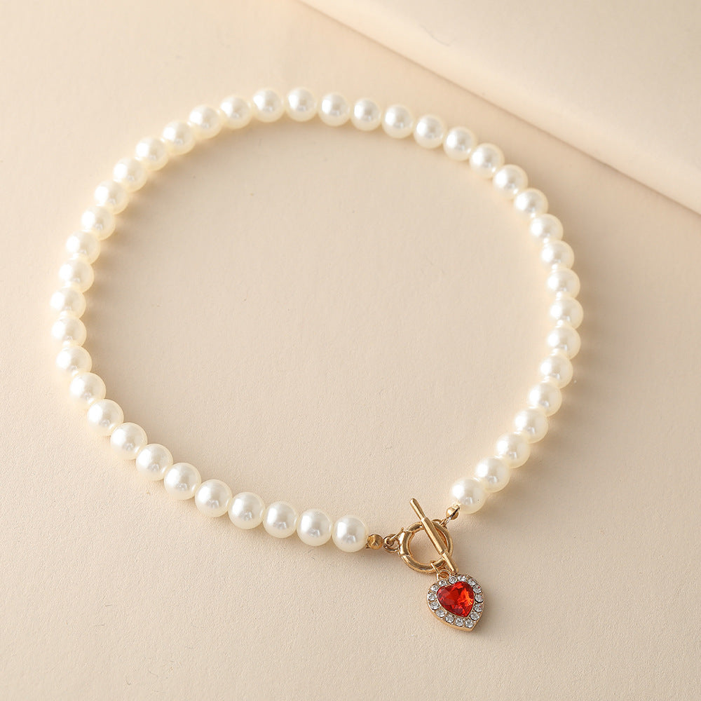 Wholesale retro party simple jewelry ruby pearl alloy necklace ACC-NE-Xiaoy001