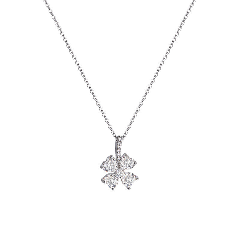 Wholesale Micro-inlaid Zircon Flower Titanium Steel Necklace