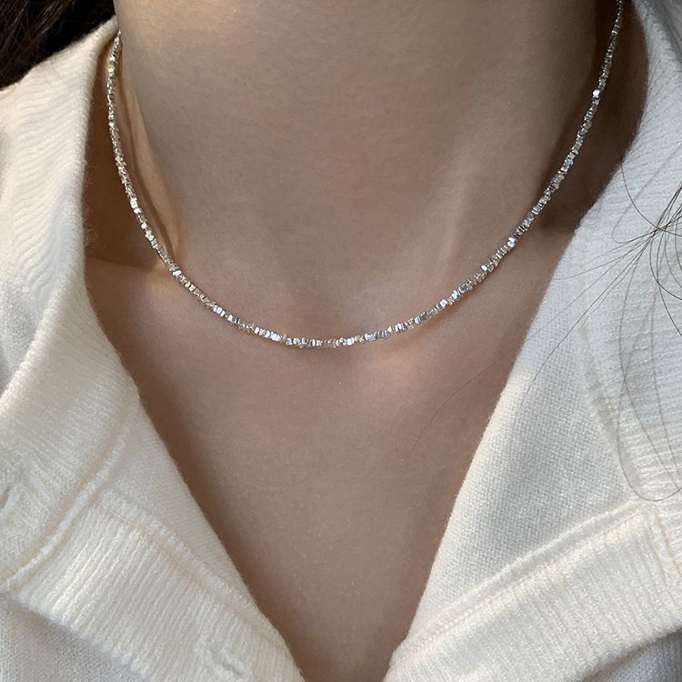 Wholesale fine glitter geometric silver pearl necklace