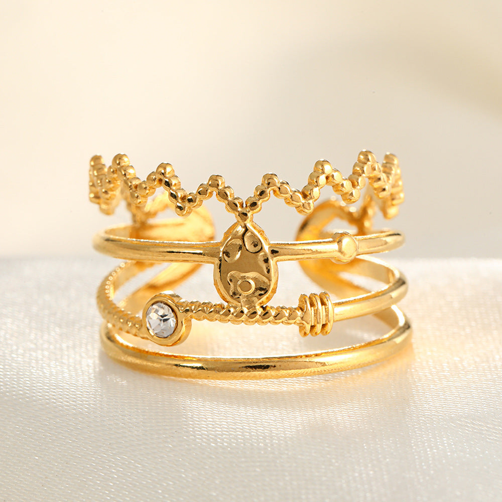 Wholesale Line Ring Micro-Inlaid Zirconia Stainless Steel Open Rings  ACC-RS-TaiMei005