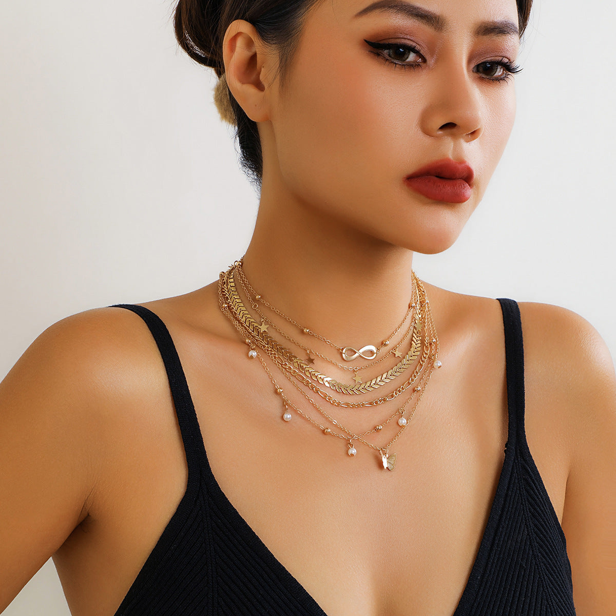 Wholesale Butterfly Tassel Pendant Stacked suit Necklace