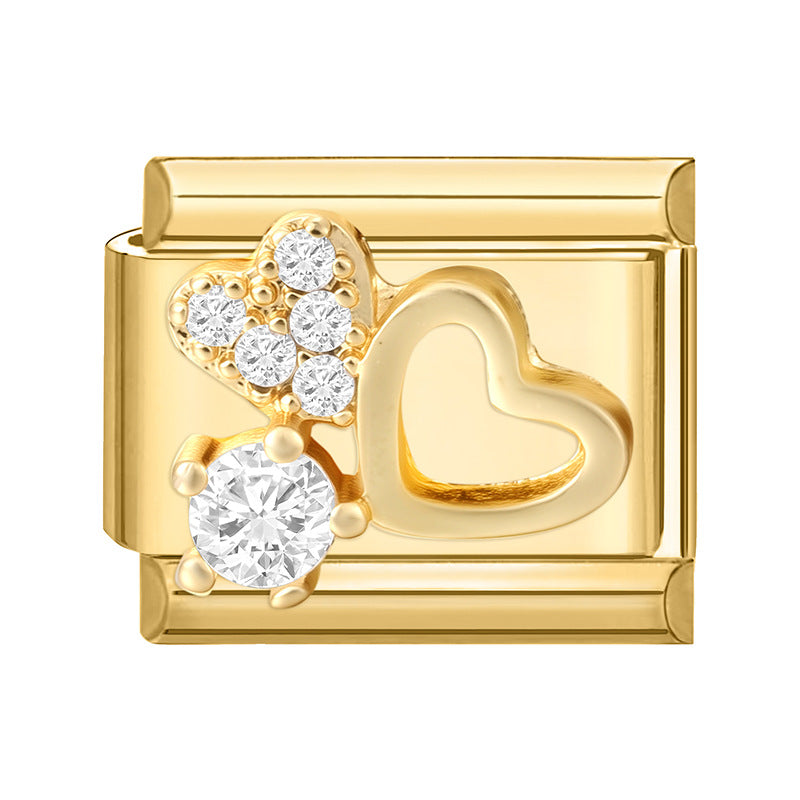 Wholesale Italian Charm Bracelet 9mm DIY Splicing Gold Micro-Inlaid Cubic Zirconia Stainless Steel Composable Bracelet