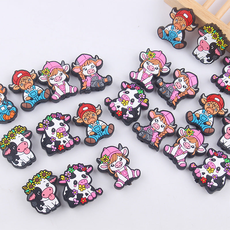 Wholesale 5pcs Cartoon Cow Silicone Focal Beads ACC-BDS-GuangTian035