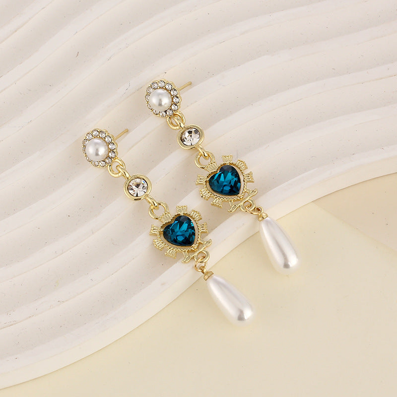 Wholesale S925 Silver Needle Love Heart-shaped Long Tassel Drop Earrings