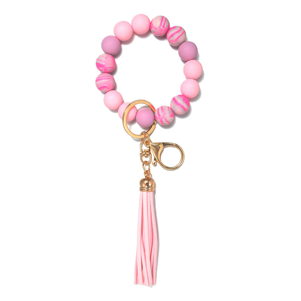 Wholesale Candy Color Silicone Beaded Tassel Wrist Keychain