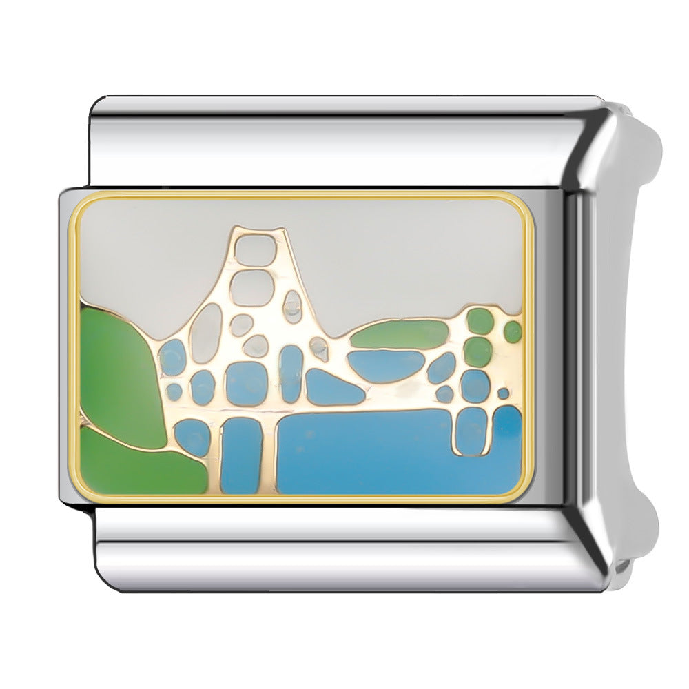 Wholesale Italian Charm Bracelet 9mm DIY Splicing National Tourism Scenic Logo Stainless Steel Composable Bracelet