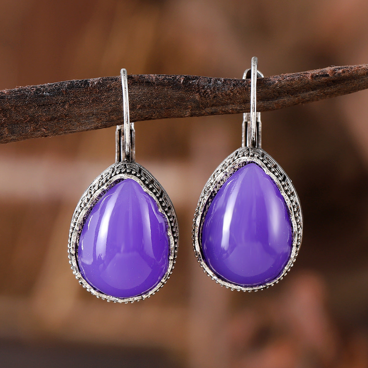 Wholesale retro inlaid color gemstone water drop earrings