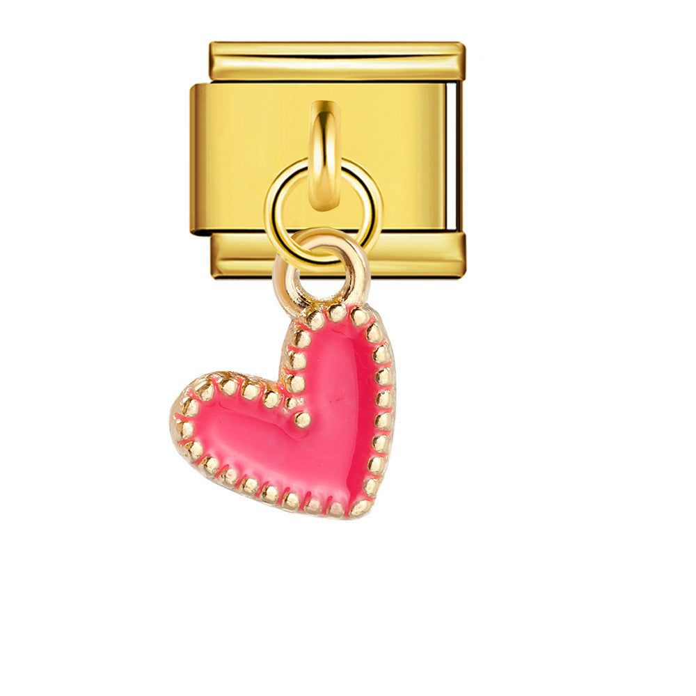 Wholesale  Italian Module Heart Pendant Series Titanium Steel Oil Drip DIY Bracelet