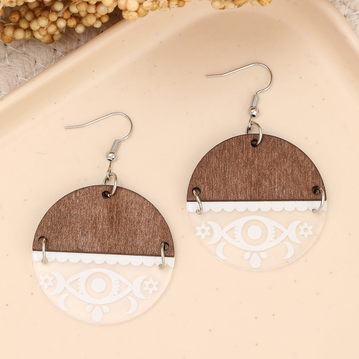 Wholesale Acrylic Hollow Round Stitching Bohemian Earrings