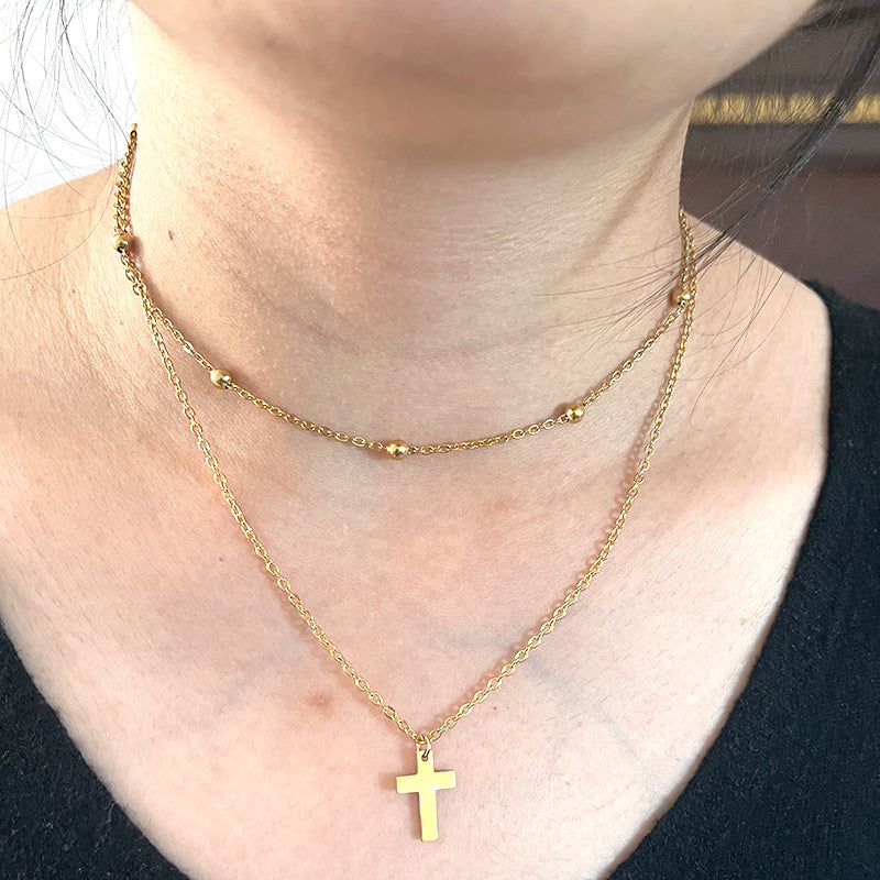 Wholesale  Stainless Steel Double Layer Cross Necklace