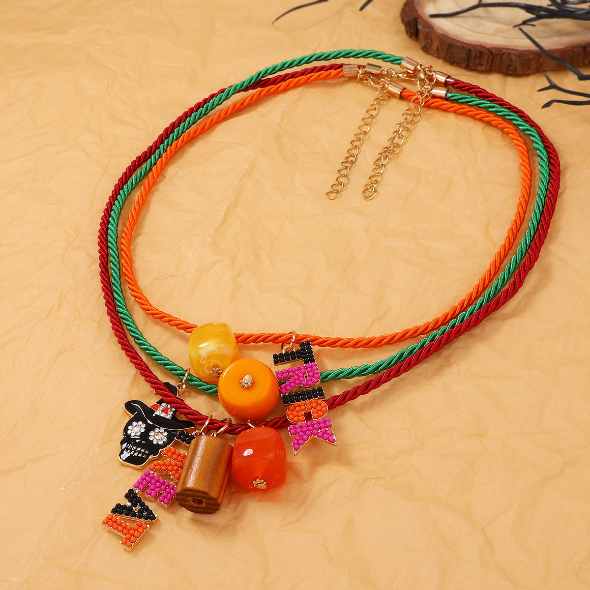 Wholesale  alloy rice bead letter oil drop skull necklace