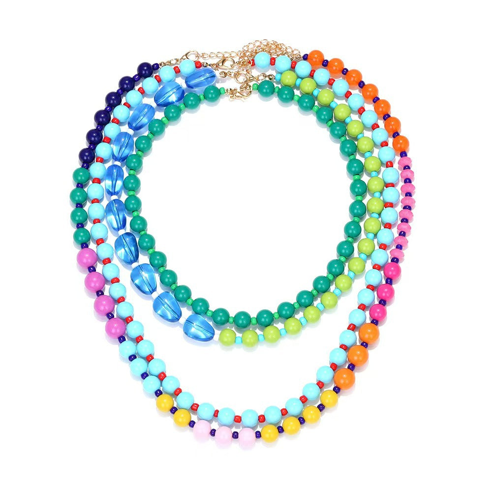 Wholesale Stylish Multi Layer Colorful Beaded Necklace Summer Vacation Stacking Jewelry Accessory