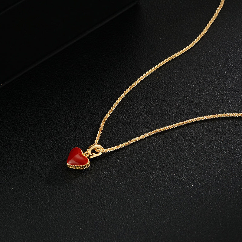 Wholesale Luxury Retro Red and White Love Double-Sided Necklace