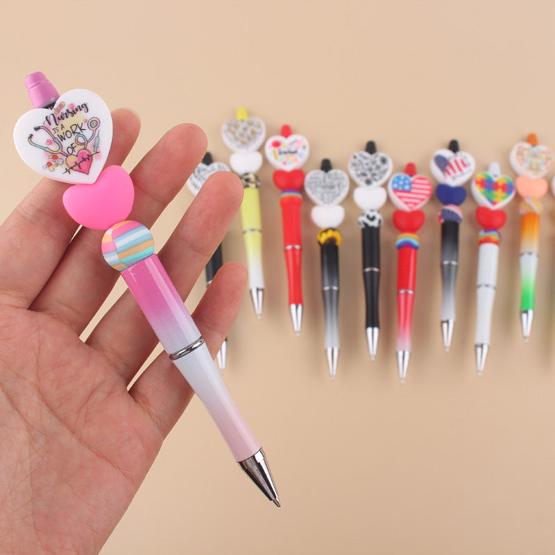 Wholesale Cartoon Love Series Beadable Silicone Beaded Ballpoint Pen