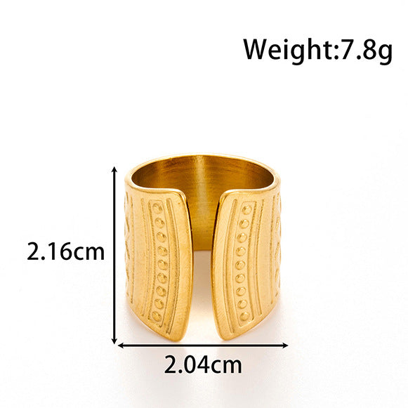 Wholesale Titanium steel exaggerated wide version fashion  light luxury smooth metal line opening adjustable ring
