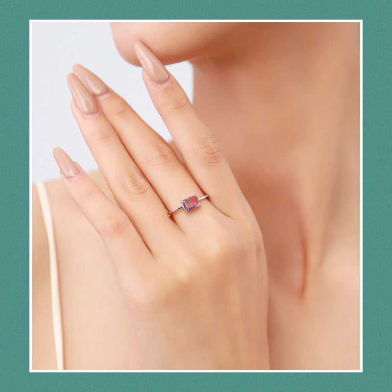 Wholesale s925 sterling silver rectangular watermelon tourmaline ring