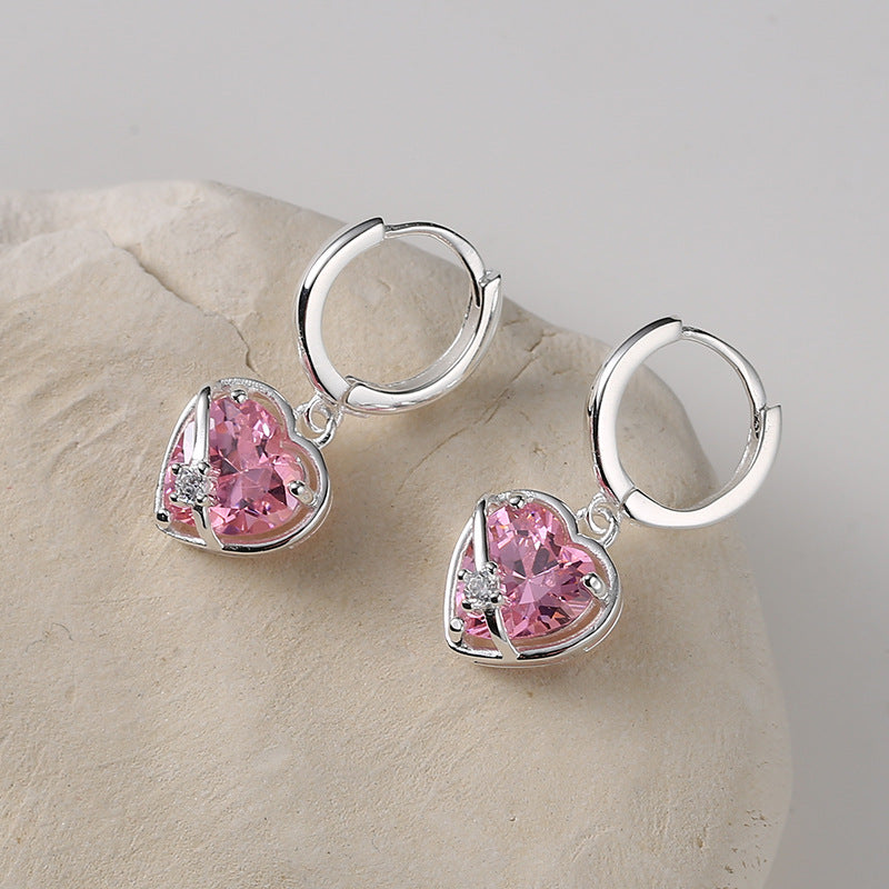 Wholesale s925 sterling silver pink love ear buckle geometric earrings