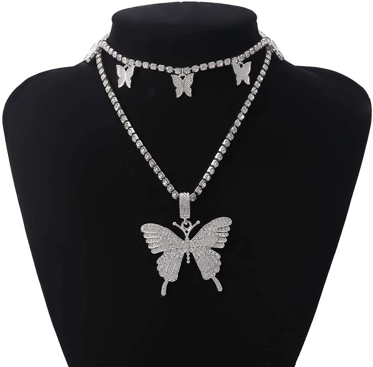 Wholesale Gold-Tone Rhinestone Butterfly Pendant Two-Layer Necklace for Women Trendy Fashion Accessory