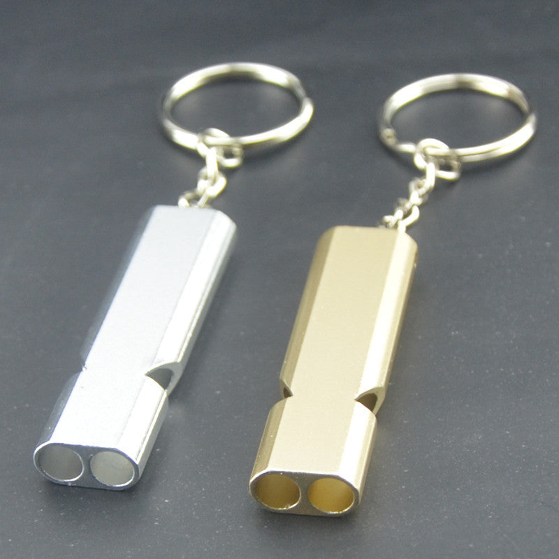 Wholesale Outdoor Double Tube Whistle Aluminum Alloy Metal Outdoor Equipment Tools Keychain ACC-KC-KaBiao004