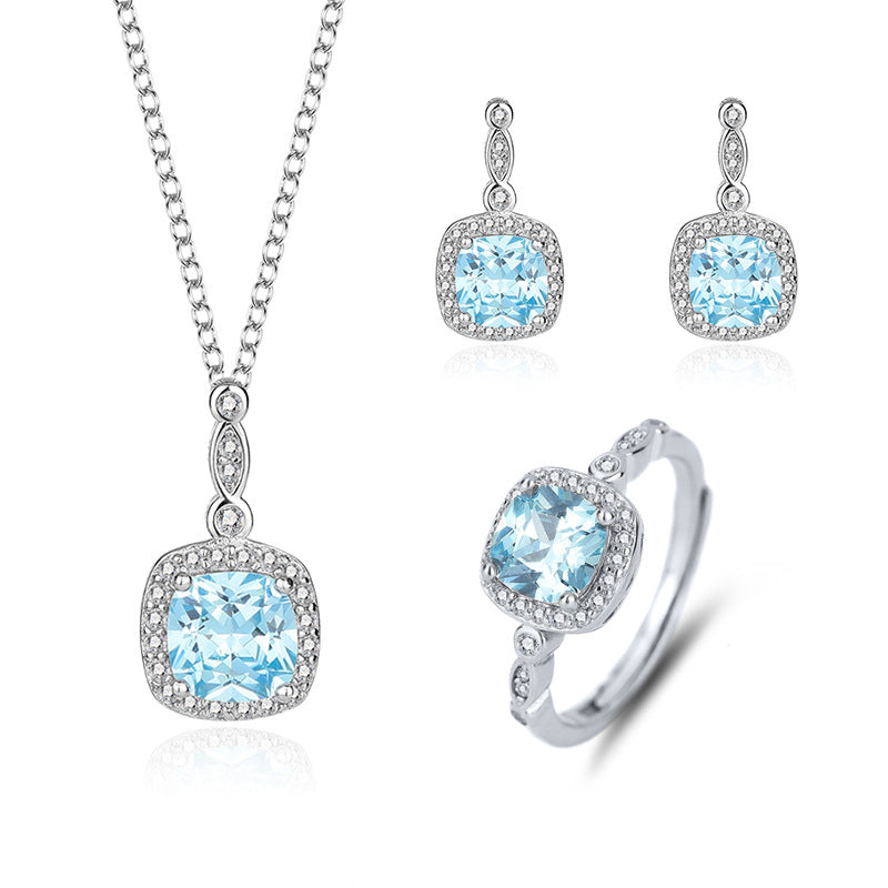 Wholesale S925 Sterling Silver Blue Necklaces Set