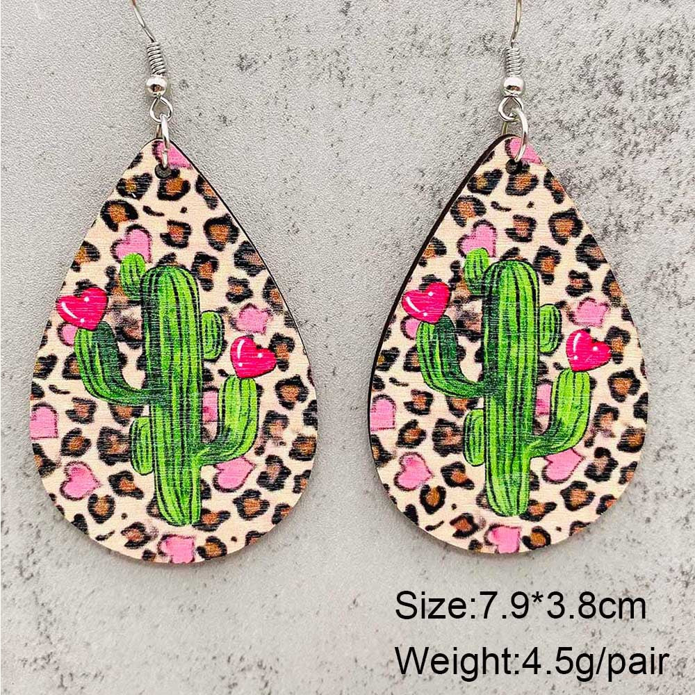 Wholesale  Valentine's Day earrings cute cat leopard cactus wooden earrings