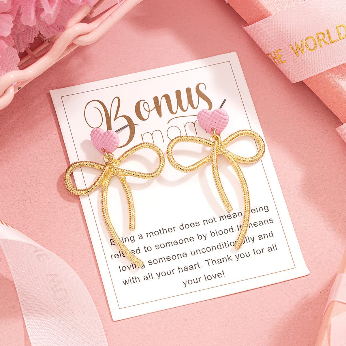 Wholesale Mother' s Day Alloy Bow Heart Earrings