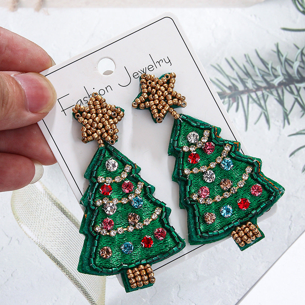 Wholesale Handmade Christmas Series Christmas Tree Rice Bead Earrings ACC-ES-ManT019