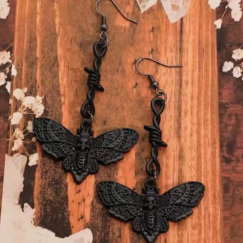 Wholesale Gothic Skull Moth Earrings Zinc Alloy Cartoon Drop Earrings  Party Fashion Accessory