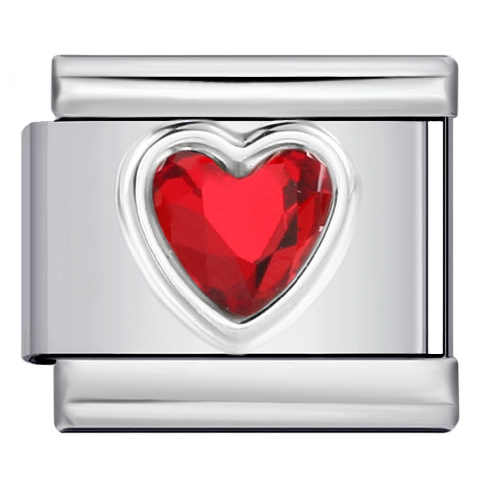 Wholesale italian Charm Bracelet 9mm DIY Heart-Shaped Micro-Inlaid  Creative Stainless Steel Composable Bracelet