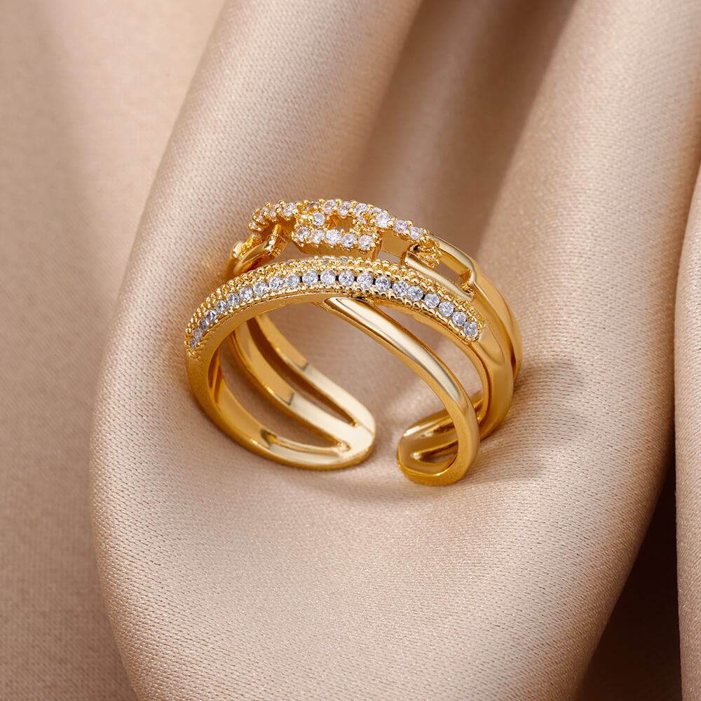 Wholesale Cross-border Light Luxury Retro Style Green Zircon Open Ring 18K Gold Plated Emerald High-grade Finger Ring Jewelry
