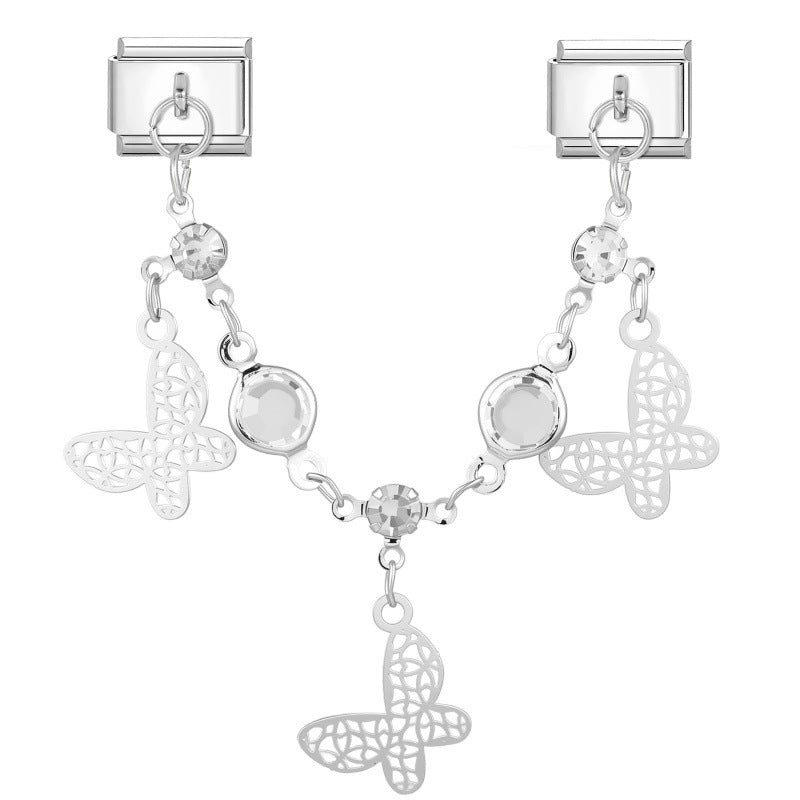 Wholesale Fresh and Simple DIY Modular Charm Bracelet Stainless Steel Butterfly Star Pendant Jewelry Set for Crafting
