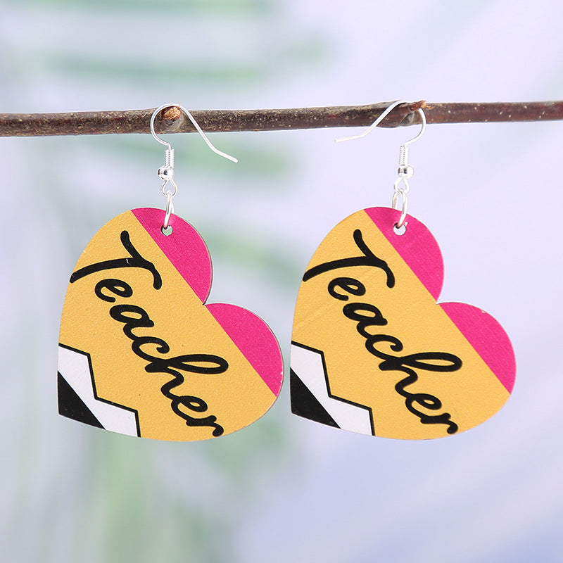 Wholesale Love Pencil Teacher's Day Gift Wooden Earrings ACC-ES-XA003