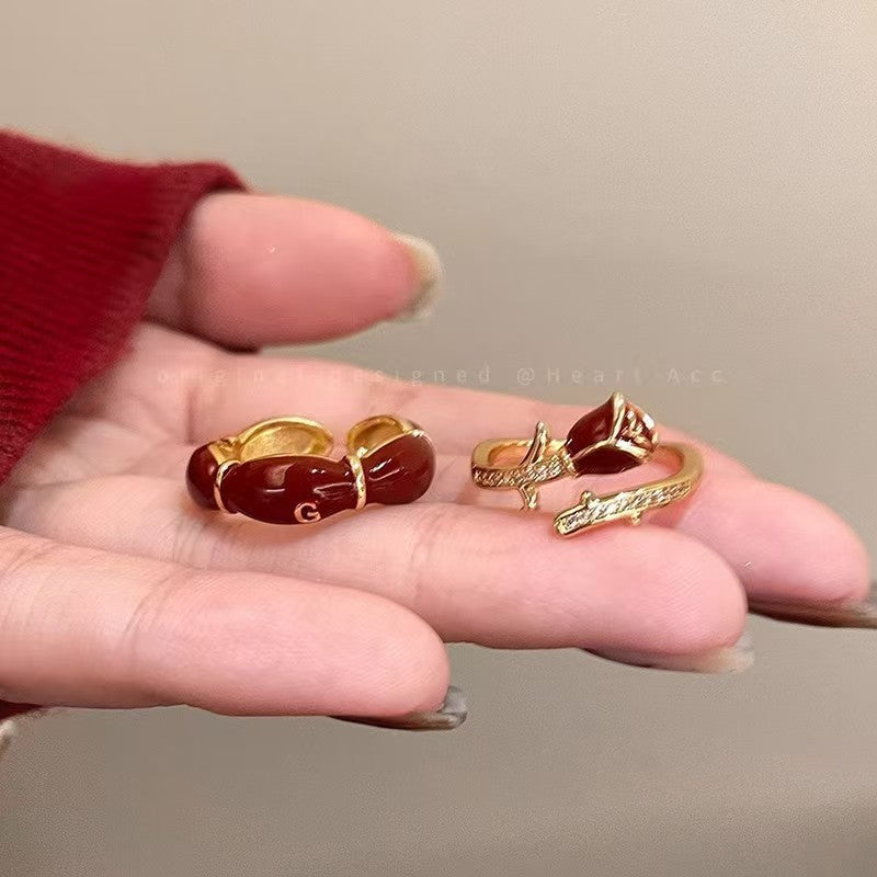 Wholesale Alloy Zircon Ring Wine Red Design Stackable Adjustable Women S Fashion Jewelry Gift
