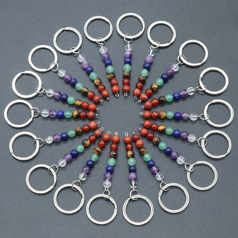 Wholesale Natural Crystal Colorful Stone Beads Metal Keychain ACC-KC-KeSuo001