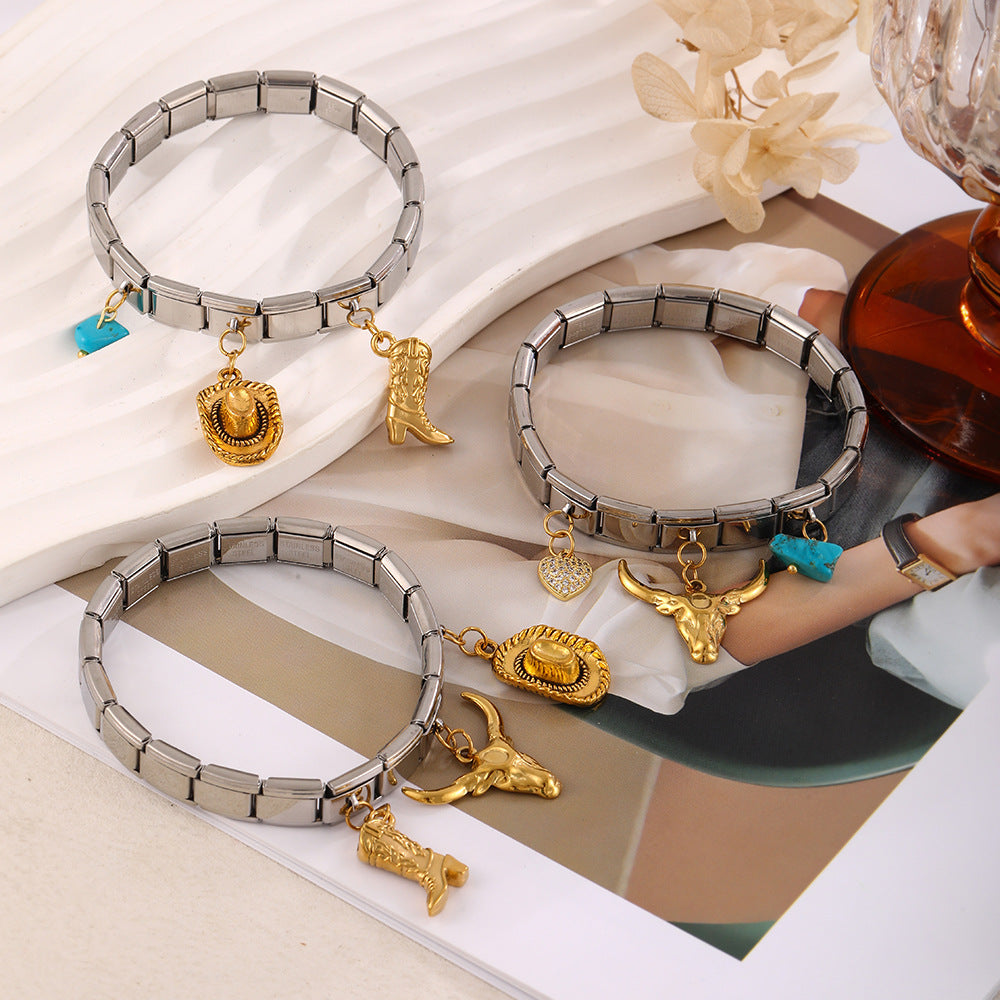 Wholesale  Italian Charm Bracelet 9mm DIY  square bull head  Creative Stainless Steel Composable Bracelet
