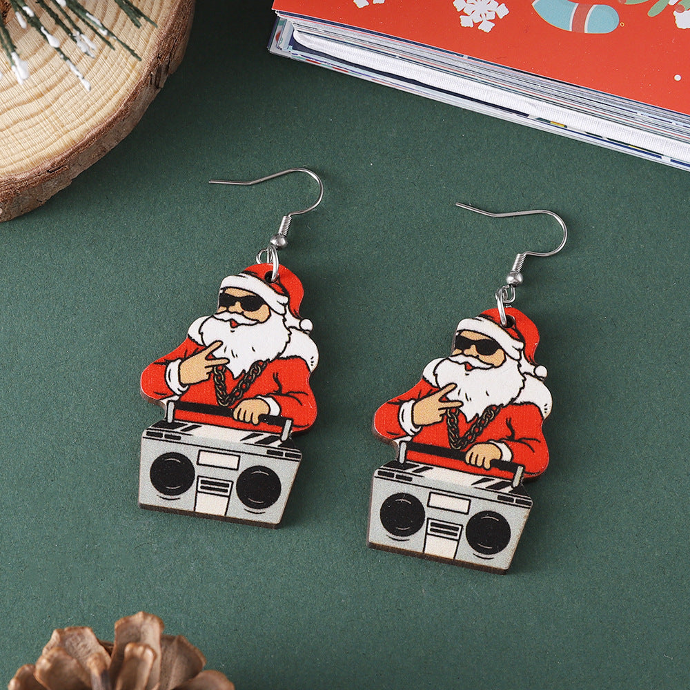 Wholesale Christmas Santa Pendant Earrings Wooden Double-sided Earrings