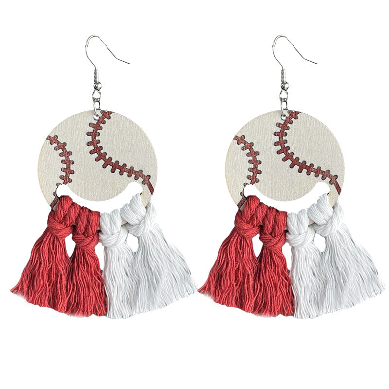 Wholesale  Baseball Season Team Refueling Color Matching Woven Tassel Texted Earrings