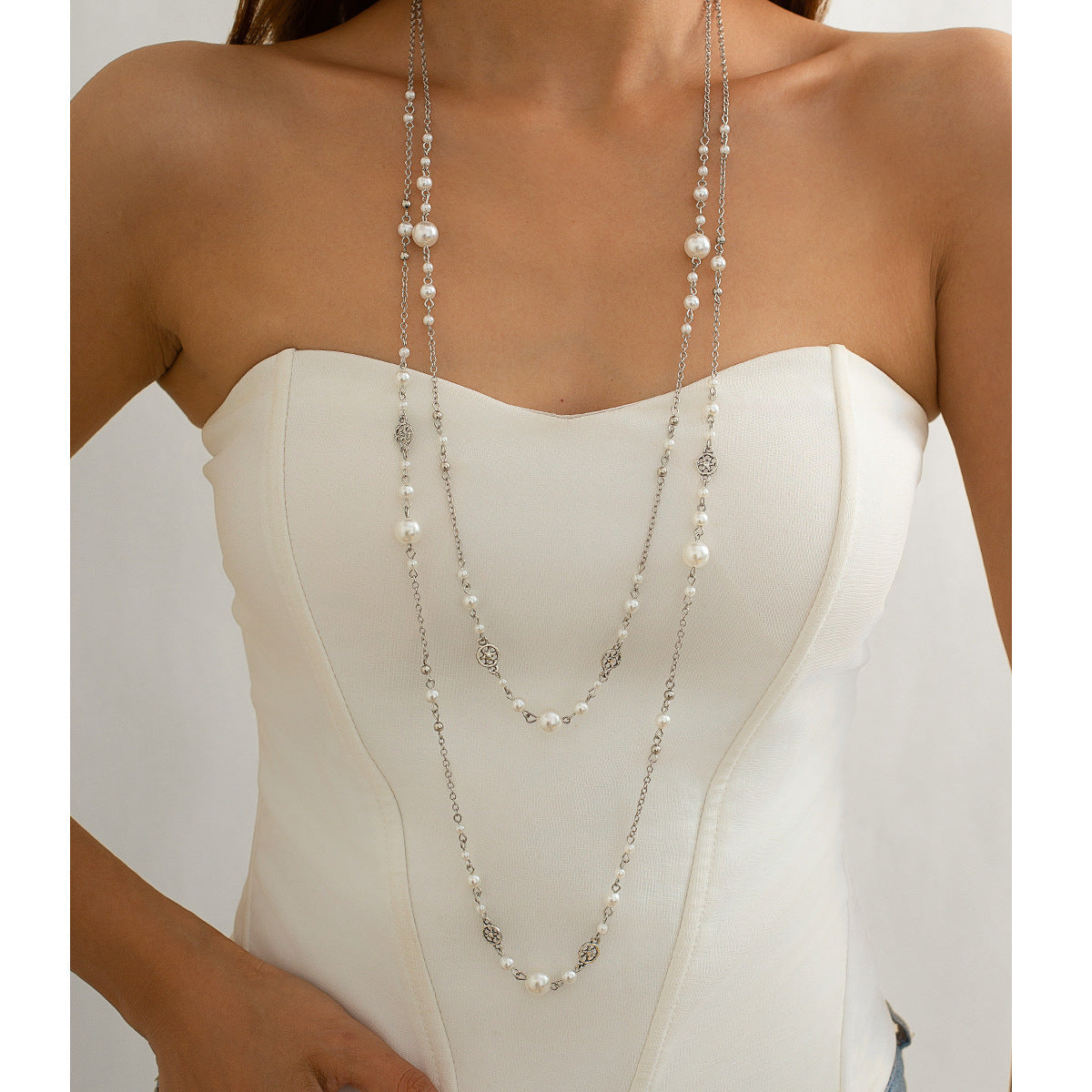 Wholesale Retro Ethnic Style Layered Imitation Pearl Long Necklace With Gold Tone Star Pendant Jewelry Accessory For Gift And Boutique Resale