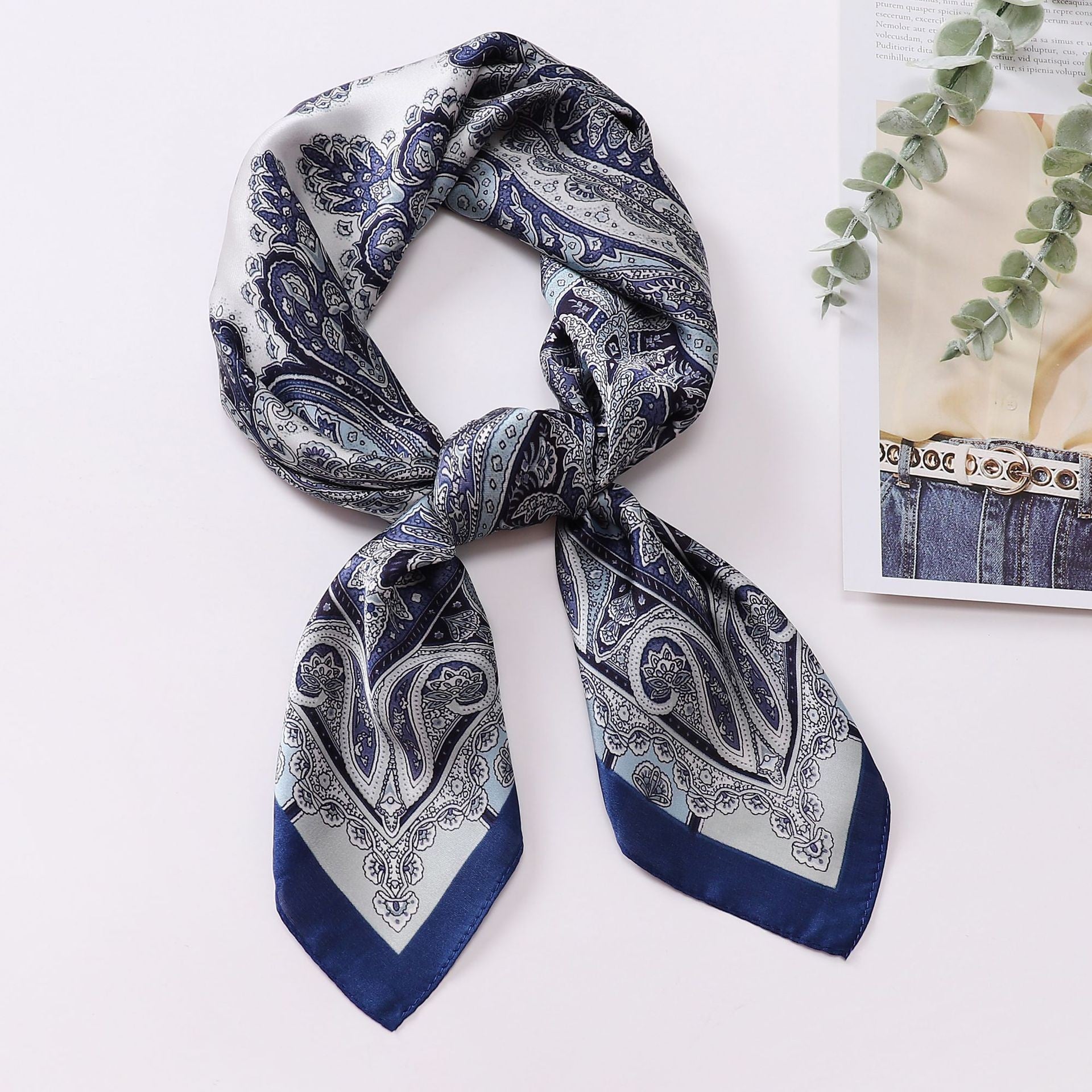 Wholesale Black and White Cashew Flower Silk  Scarf