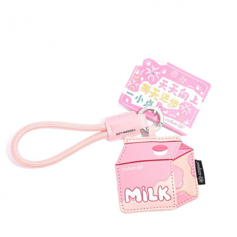 Wholesale Leather Cartoon Food Keychain Milk Box Pineapple Bun Toast Pendant Stylish Car Key Accessory Gift For Birthday