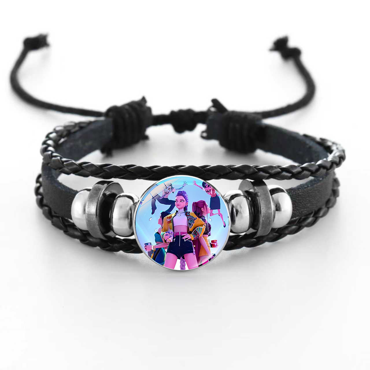 Wholesale Witcher Time Gem Adjustable Hand-woven Pink and Black Bracelet kpop